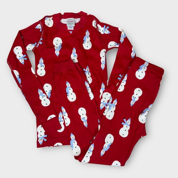 Hanna Andersson Snowman Christmas Pajama Set Kids Size 8 Red Organic Cotton PJ - Picture 2 of 8